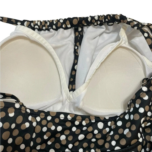CATALINA Suddenly Slim Swimsuit Bathing Suit Black Brown Ivory Polka Dot Size M - Picture 8 of 10